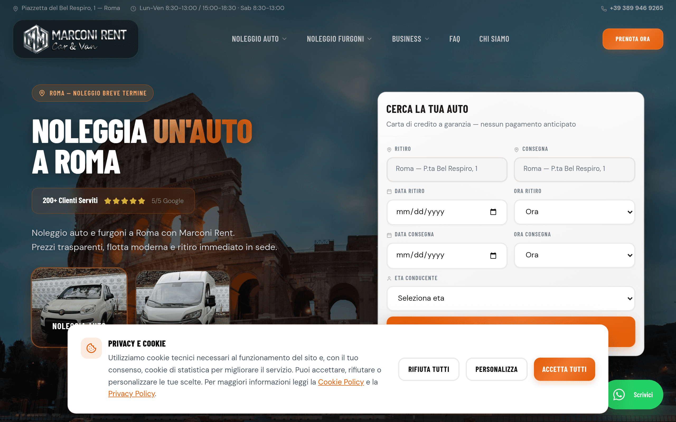 Marconi Rent — screenshot del sito marconirent.it